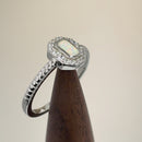 Sterling Silver White Lab Opal Octagon Halo Engagement CZ Ring