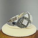 Sterling Silver Mother of Pearl Pattern Marcasite Ring