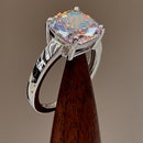 Sterling Silver Cushion-Cut Iridescent Rainbow CZ Ring