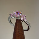 Sterling Silver Flower Leaves Pink CZ Ring