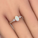 Sterling Silver Rose Gold Oval White Lab Opal CZ Ring