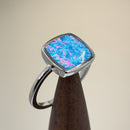 Sterling Silver Square Blue Lavender Lab Opal Ring