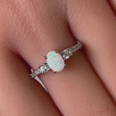 Sterling Silver Oval White Lab Opal CZ Ring