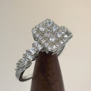 Sterling Silver Rectangle CZ Halo Cluster Ring