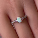 Sterling Silver Enchanted Oval White Lab Opal Pink CZ Ring