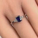 Sterling Silver Precious Emerald Cut Blue Spinel CZ Ring