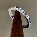 Sterling Silver Aqua Blue & Amethyst Eternity CZ Ring