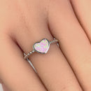 Sterling Silver Pink Lab Opal Heart Beaded Ring