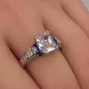 Sterling Silver Clear Emerald Cut Blue CZ Ring