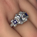 Sterling Silver Classic Princess Emerald & Round Cut Clear & Blue Spinel CZ Ring