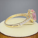 Solid 14K Yellow Gold Cushion Cut Halo Pink CZ Engagement Ring