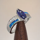 Sterling Silver Lab Opal Marquise Tanzanite CZ Ring