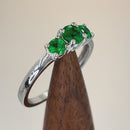 Solid 14K White Gold Triple Round Green CZ Ring