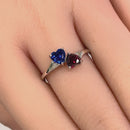 Sterling Silver Double Heart Garnet & Blue Spinnel CZ Ring