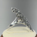 Sterling Silver Elegant Peacock Africa Garnet CZ Marcasite Ring