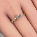 Solid 14K Yellow Gold Round & Marquise Cut CZ Engagement Ring
