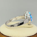 Sterling Silver Elegant Blue Lavender Lab Opal Oval Flower Halo CZ Ring