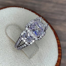 Sterling Silver 3 Stone Halo CZ Engagement Ring