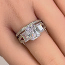 Sterling Silver Triple Square CZ Engagement Set Ring