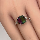 Sterling Silver Bi-Color Purple & Green Ombre Cushion Cut CZ Ring