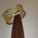 Sterling Silver Two Tone Yellow Gold Plated Vines Band Ring