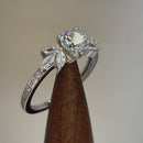 Sterling Silver Flower Leaves Clear CZ Ring