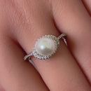 Sterling Silver Spiral Shell Pearl CZ Engagement Ring