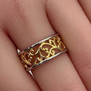 Sterling Silver Two Tone Yellow Gold Plated Vines Band Ring