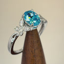 Sterling Silver Double Butterfly Aqua Center Stone CZ Ring
