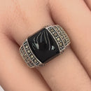 Sterling Silver Black Onyx Marcasite Ring