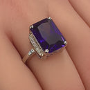 Sterling Silver Amethyst Radiant Cut CZ Ring