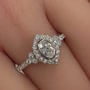 Sterling Silver Victorian Oval Marquise Halo Round Cut Clear CZ Engagement Ring