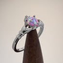 Sterling Silver Claddagh Pink Lab Opal CZ Ring
