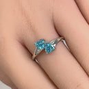 Sterling Silver Double Heart Blue Topaz CZ Ring