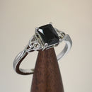 Sterling Silver Rectangle Black Celtic CZ Ring