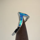 Sterling Silver Chevron V Blue Lab Opal Ring