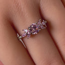 Sterling Silver Flower Leaves Pink CZ Ring