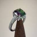 Sterling Silver Bi-Color Purple & Green Ombre Cushion Cut CZ Ring