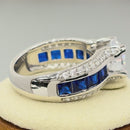 Sterling Silver Round & Princes Cut Clear & Blue Spinel CZ Ring