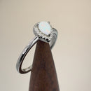 Sterling Silver White Lab Opal Tilted Pear Halo CZ Ring