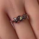 Sterling Silver Rose Gold Flower Leaves Brown CZ Ring