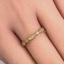 Solid 14K Yellow Gold Half Eternity Beaded Round Marquise CZ Ring