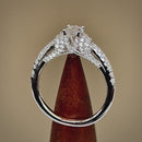 Sterling Silver Victorian Oval and Round Cut Clear CZ Engagement Ring