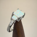 Sterling Silver White Lab Opal Square CZ Ring