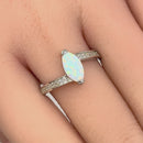 Sterling Silver Stylish White Lab Opal Marquise Cut & Clear CZ Ring