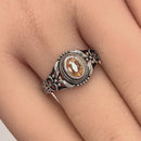 Sterling Silver Austere Oval Cut Champagne CZ Ring