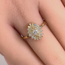 Solid 14K Yellow Gold Elegant Marquise CZ Halo Ring