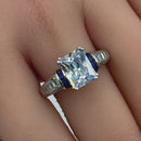 Sterling Silver Clear Emerald Cut Blue CZ Ring