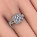 Solid 14K White Gold Asscher Cut Double Halo CZ Engagement Ring