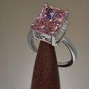 Sterling Silver Pink Radiant Cut CZ Ring